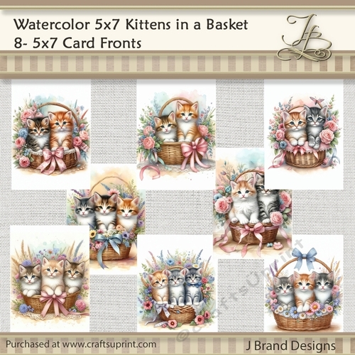 5x7 Watercolor Kittens in a Basket