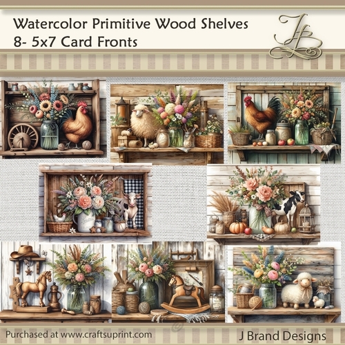 7x5 Watercolor Primitive Wood Shelves