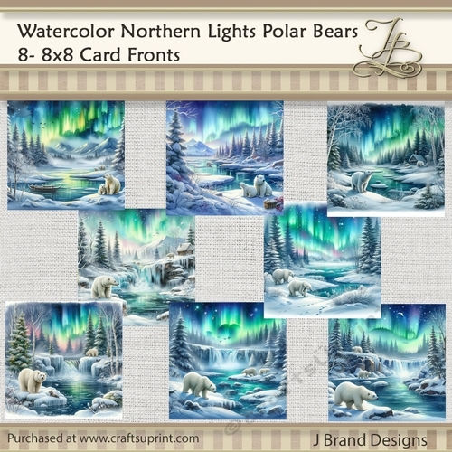 Watercolor Northern Lights Polar Bears