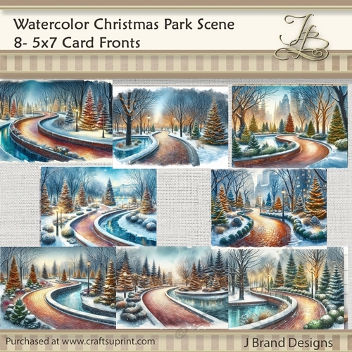 7x5 Watercolor Christmas Park Scene