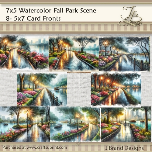 7x5 Watercolor Rainy Park Scene
