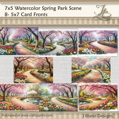 7x5 Watercolor Spring Park Scene