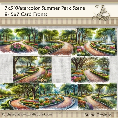 7x5 Watercolor Summer Park Scene