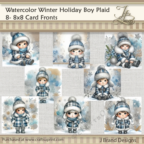 Watercolor Winter Holiday Boy Plaid