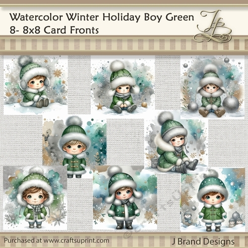 Watercolor Winter Holiday Boy Green