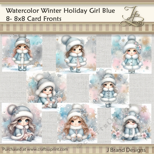 Watercolor Winter Holiday Girl Blue