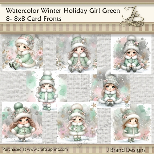 Watercolor Winter Holiday Girl Green