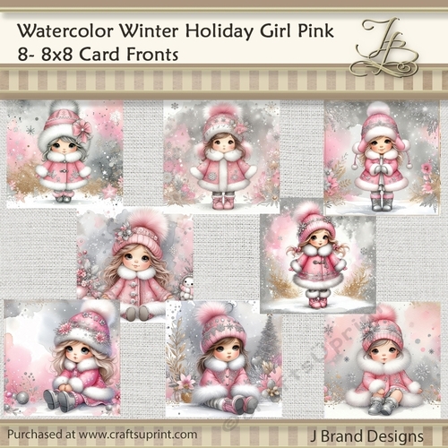 Watercolor Winter Holiday Girl Pink