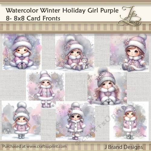 Watercolor Winter Holiday Girl Purple