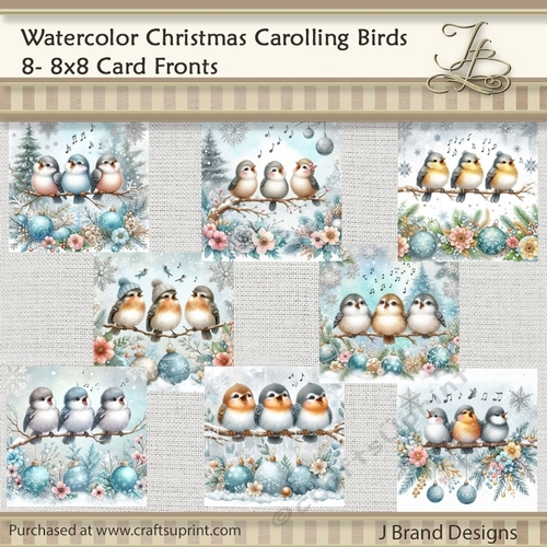 Watercolor Christmas Carolling Birds
