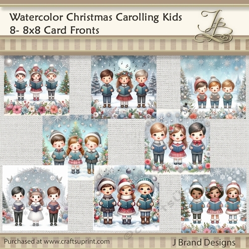 Watercolor Christmas Carolling Kids