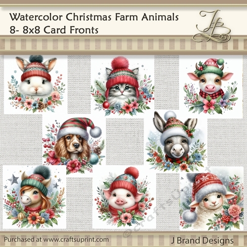 Watercolor Christmas Floral Farm Animals