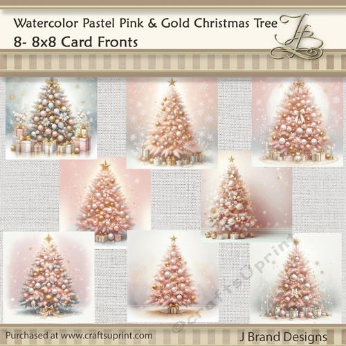 Watercolor Pastel Pink and Gold Christmas Tree
