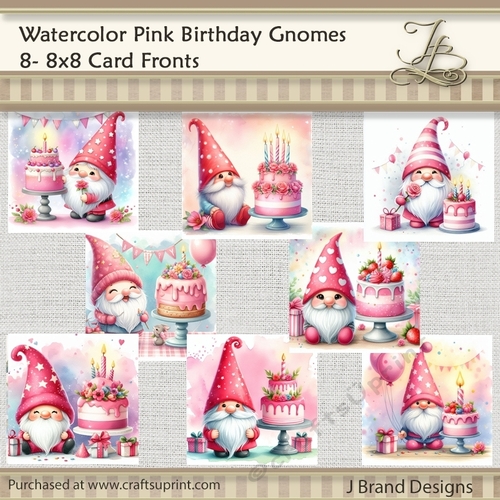 Watercolor Pink Birthday Gnomes