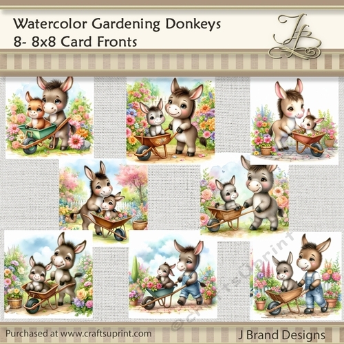 Watercolor Gardening Donkeys
