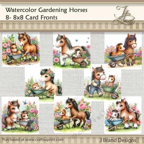 Watercolor Gardening Horses