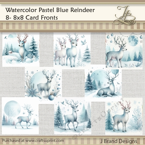 Watercolor Pastel Blue Christmas Reindeer