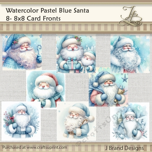 Watercolor Pastel Blue Christmas Santa