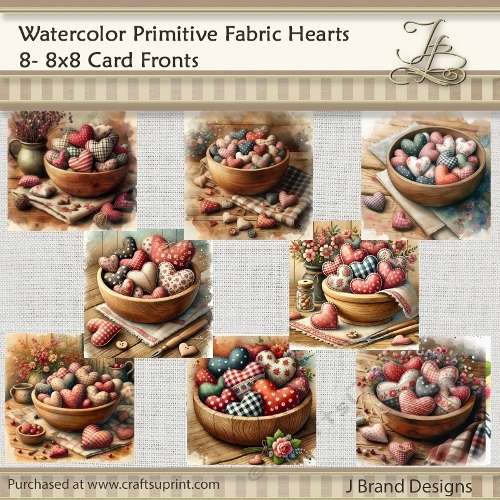 Watercolor Primitive Fabric Hearts