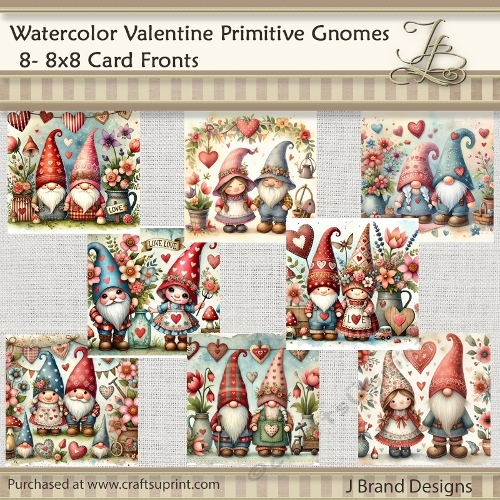 Watercolor Valentine Primitive Gnomes