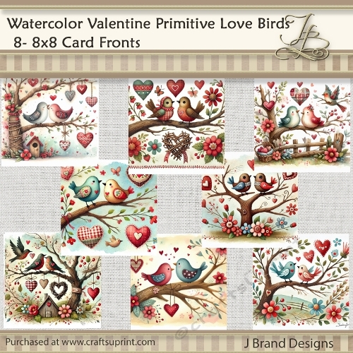 Watercolor Valentine Primitive Love Birds