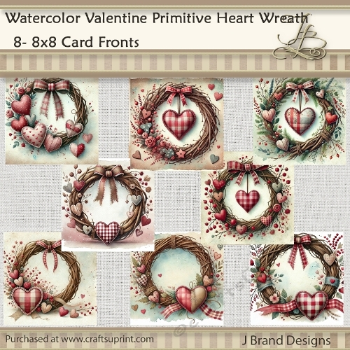 Watercolor Valentine Primitive Heart Wreath