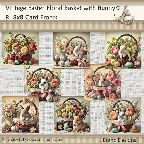 Vintage Easter Floral Basket with Bunny