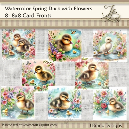 Watercolor Spring Duck with Flowers