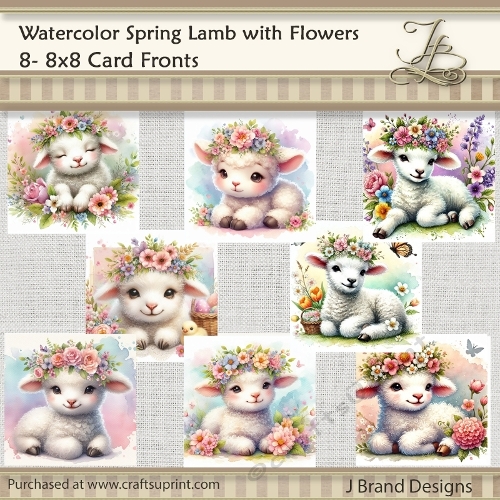 Watercolor Spring Lamb with Flowers