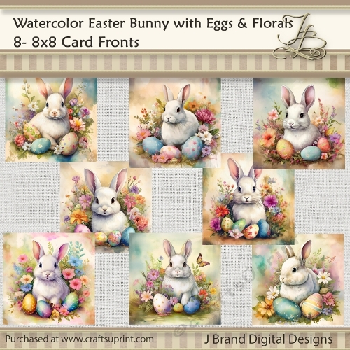 Watercolor Easter Bunny with Eggs and Florals