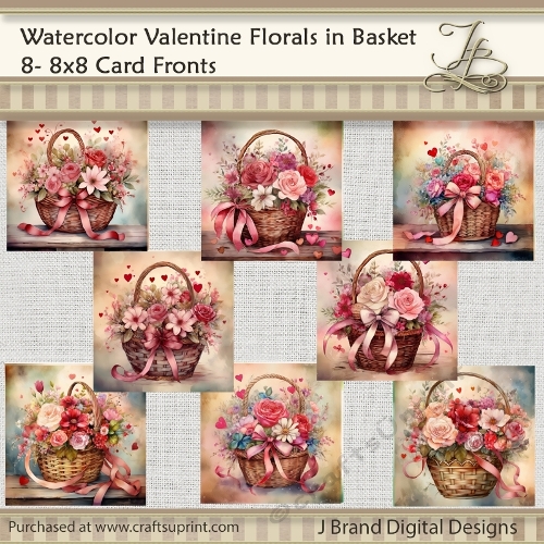 Watercolor Valentine Florals in Basket