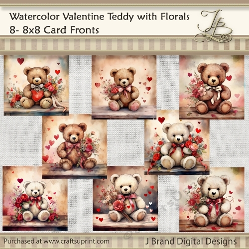 Watercolor Valentine Teddy with Florals