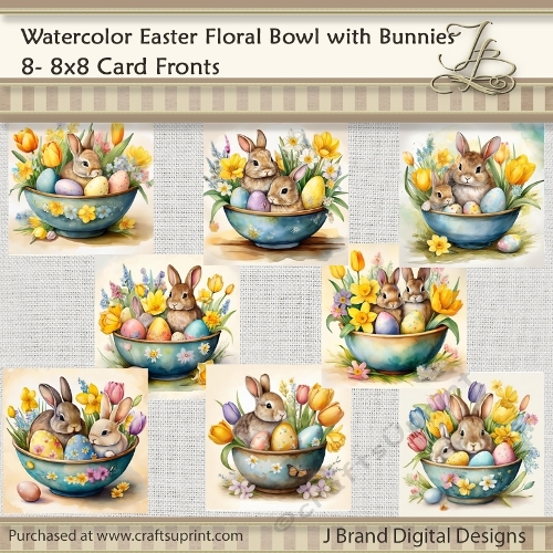 Watercolor Easter Floral Bowl with Bunnies