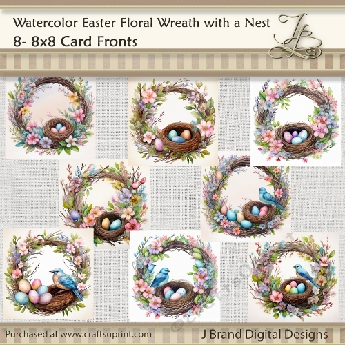 Watercolor Floral Wreath with a Nest of Easter Eggs