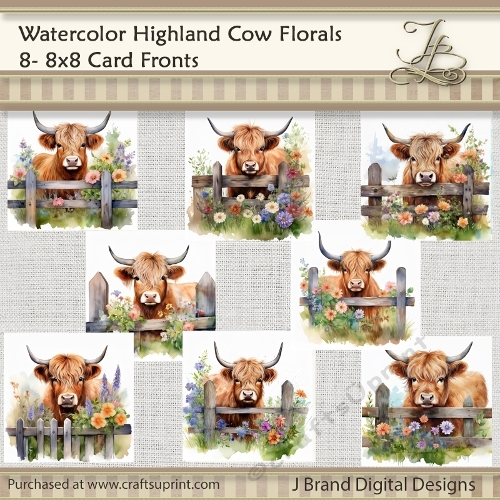 Watercolor Highland Cow Floral