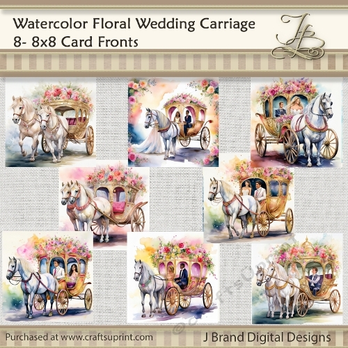 Watercolor Floral Wedding Horse and Carriage