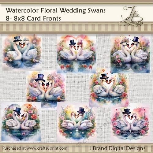 Watercolor Floral Wedding Swans