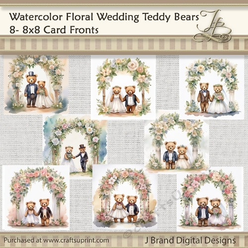 Watercolor Floral Wedding Teddy Bears