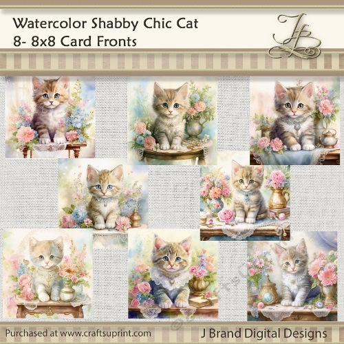 Watercolor Shabby Chic Kitten