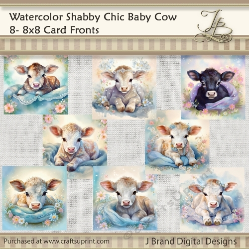 Watercolor Shabby Chic Baby Cow