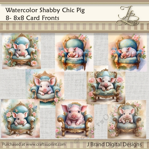 Watercolor Shabby Chic Baby Pig