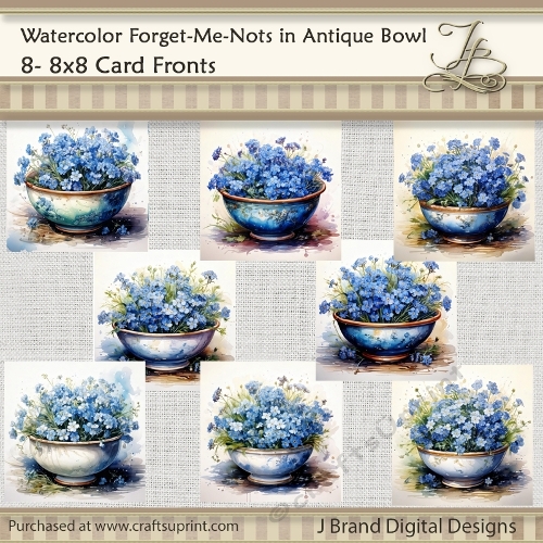 Watercolor Forget-Me-Nots in a Antique Bowl