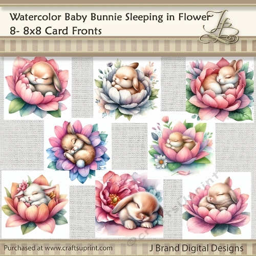 Watercolor Baby Bunny Sleeping in Flower