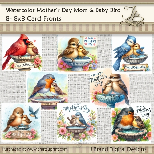 Watercolor Mothers Day Mom & Baby Bird