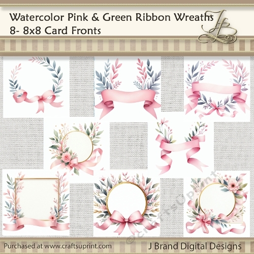 Watercolor Pink & Green Ribbon Wreath