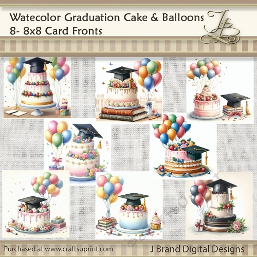 Watercolor Graduation Cake & Balloons