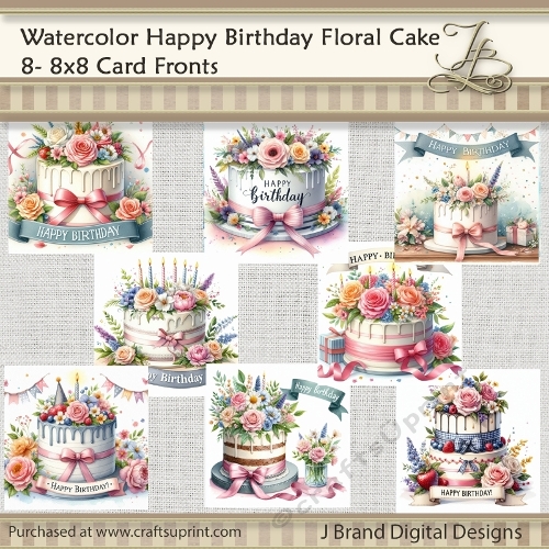 Watercolor Happy Birthday Floral Cake