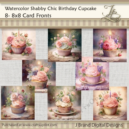 Watercolor Shabby Chic Birthday Cupcake