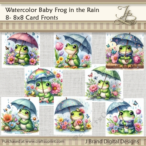 Watercolor Spring Baby Frog in the Rain