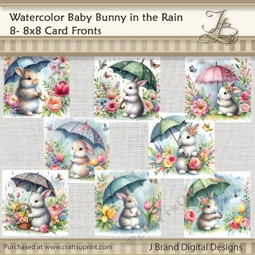 Watercolor Spring Baby Bunny in the Rain